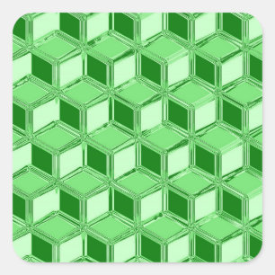 Chrome 3-d boxes - emerald green square sticker