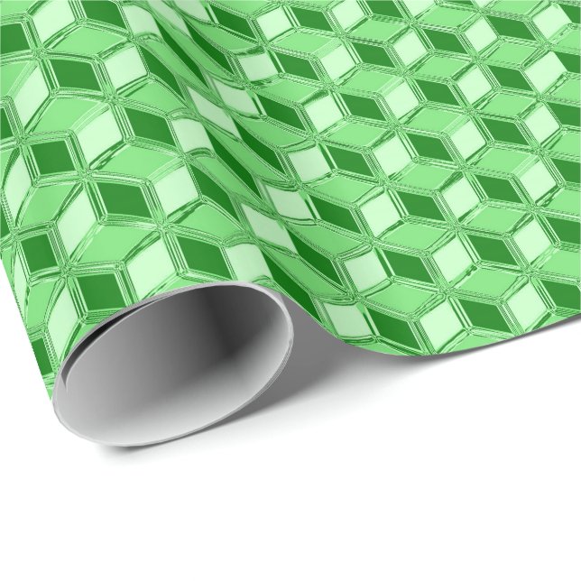 Chrome 3-d boxes - emerald green wrapping paper (Roll Corner)
