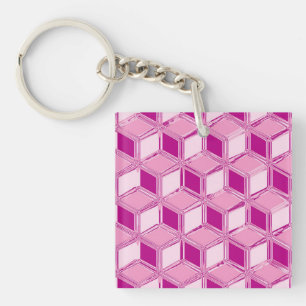 Chrome 3-d boxes - fuchsia pink key ring