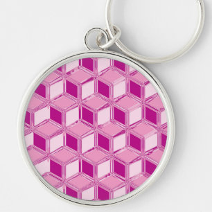 Chrome 3-d boxes - fuchsia pink key ring