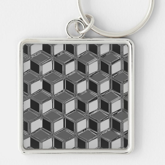 Chrome 3-d boxes - haematite grey key ring (Front)