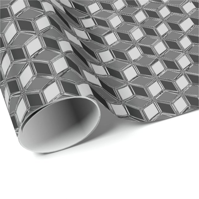Chrome 3-d boxes - haematite grey wrapping paper (Roll Corner)