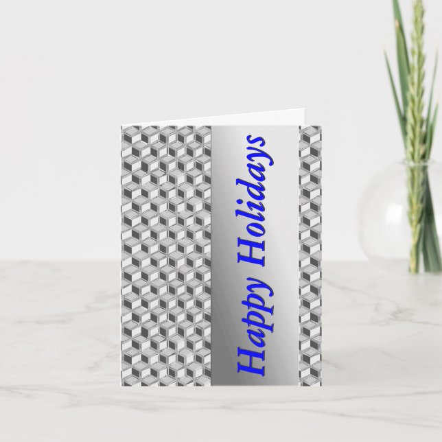 Chrome 3-d boxes - silver grey & blue holiday card (Front)