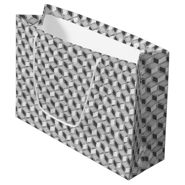 Chrome 3-d boxes - silver grey large gift bag (Front Angled)