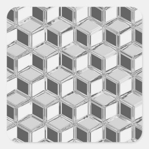 Chrome 3-d boxes - silver grey square sticker