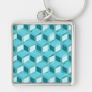 Chrome 3-d boxes - turquoise / aqua key ring