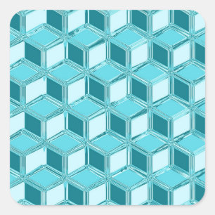 Chrome 3-d boxes - turquoise / aqua square sticker