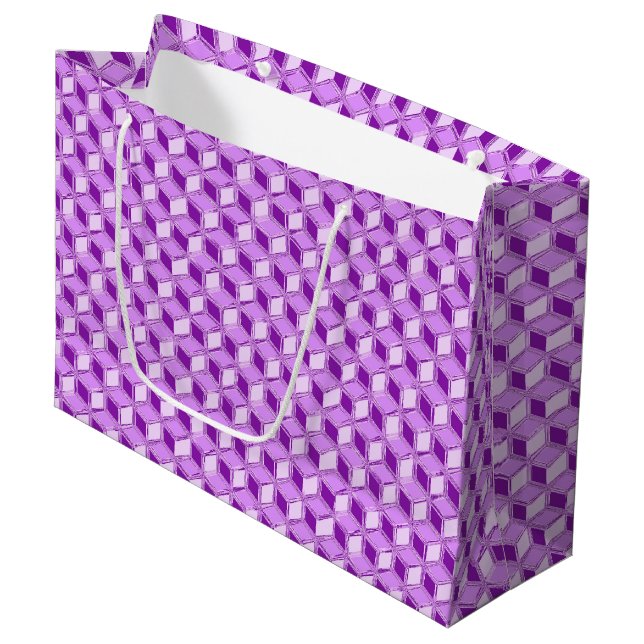 Chrome 3-d boxes - violet purple large gift bag (Front Angled)