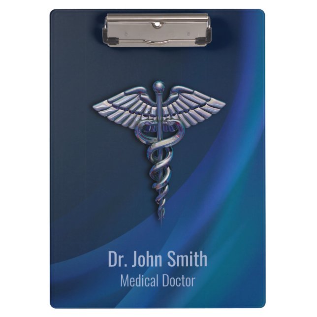 Chrome 3D Dark Holographic Medical Caduceus Clipboard (Front)