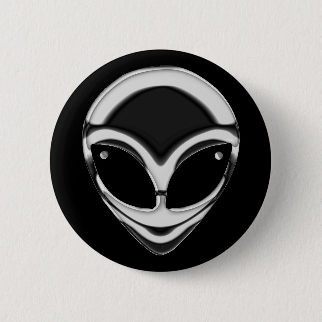 CHROME ALIEN HEAD 6 CM ROUND BADGE (Front)