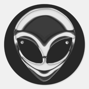 CHROME ALIEN HEAD CLASSIC ROUND STICKER