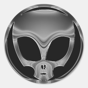 CHROME ALIEN HEAD CLASSIC ROUND STICKER