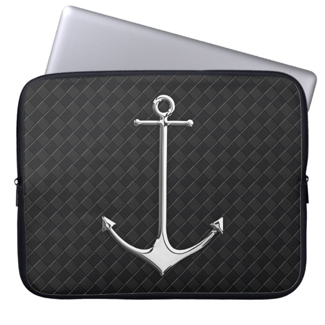Chrome Anchor Leather Checkers Nautical Lifestyle Laptop Sleeve (Front)