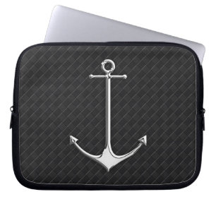 Chrome Anchor Leather Checkers Nautical Lifestyle Laptop Sleeve