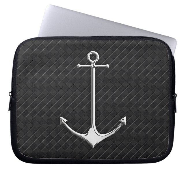 Chrome Anchor Leather Checkers Nautical Lifestyle Laptop Sleeve (Front)