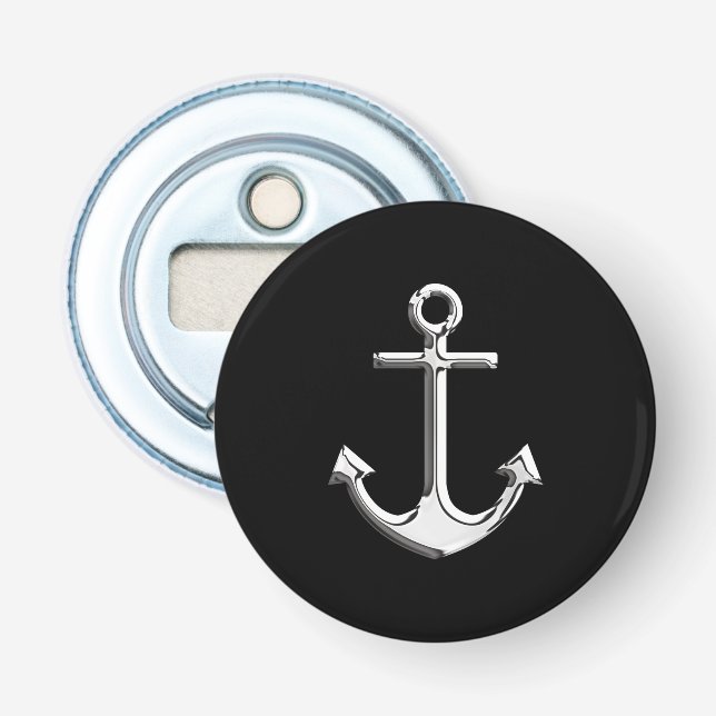Chrome Anchor on Black Decor Bottle Opener (Front)