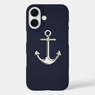 Chrome Anchor on Carbon Fiber Print iPhone 16 Case