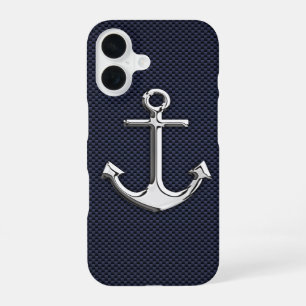 Chrome Anchor on Carbon Fiber Print iPhone 16 Case