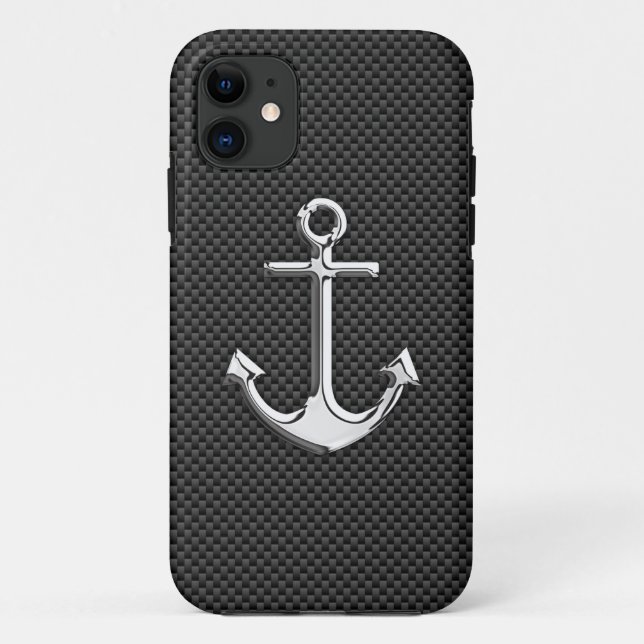 Chrome Anchor on Carbon Fibre Decor Case-Mate iPhone Case (Back)
