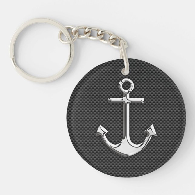 Chrome Anchor on Carbon Fibre Key Ring (Front)
