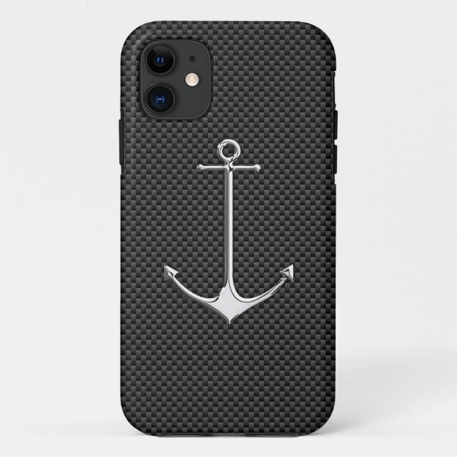 Chrome Anchor on Carbon Fibre Nautical Lifestyle Case-Mate iPhone Case (Back)