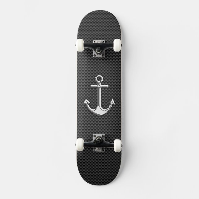 Chrome Anchor on Carbon Fibre Skateboard (Front)