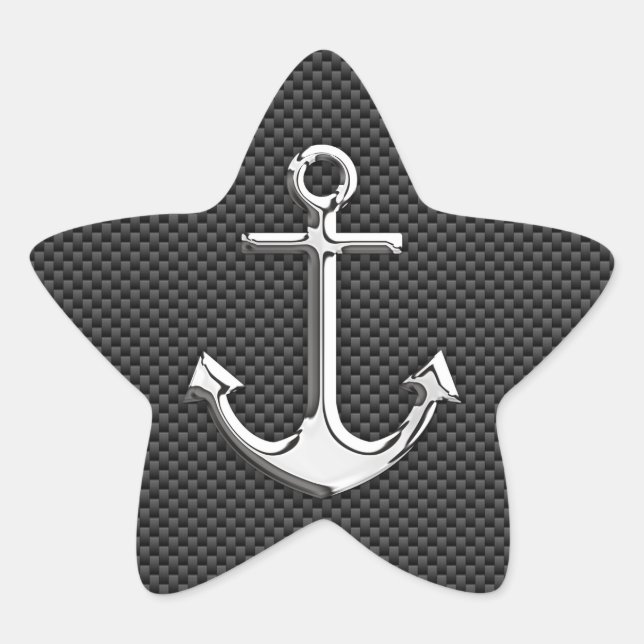 Chrome Anchor on Carbon Fibre Star Sticker (Front)