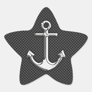 Chrome Anchor on Carbon Fibre Star Sticker
