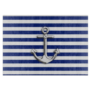 Chrome Anchor on Navy Stripes Cutting Board