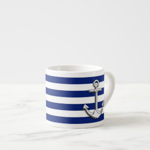 Chrome Anchor on Navy Stripes Espresso Cup