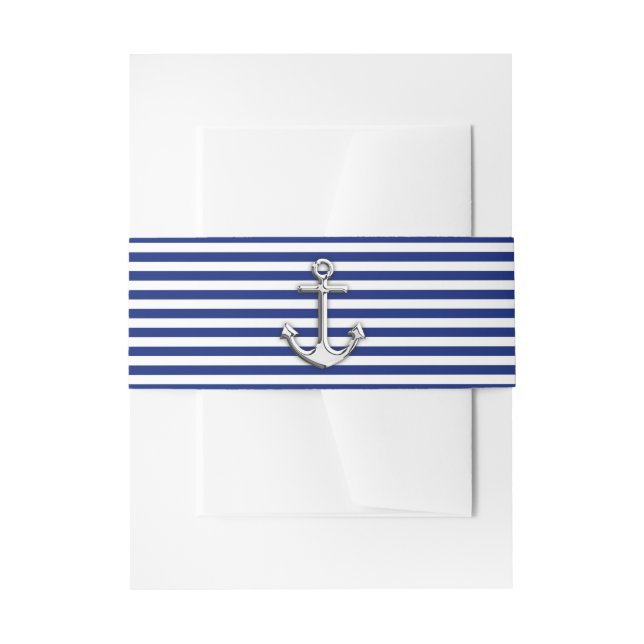 Chrome Anchor on Navy Stripes Invitation Belly Band (Front Example)