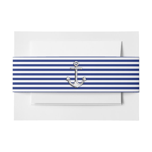 Chrome Anchor on Navy Stripes Invitation Belly Band (Front Example)