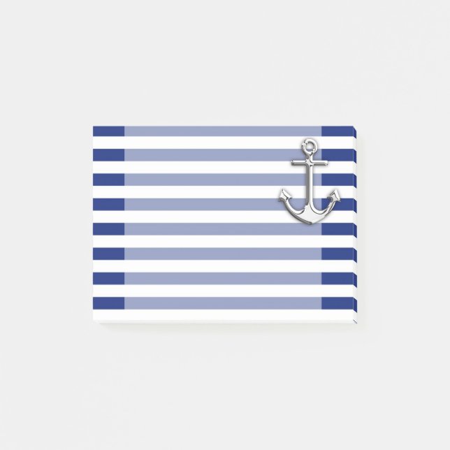 Chrome Anchor on Navy Stripes Post-it Notes (Front)