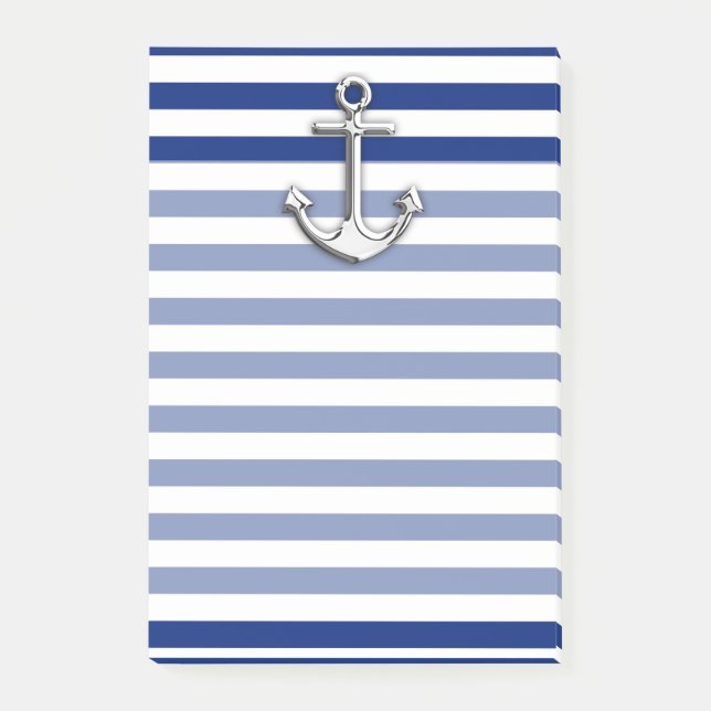 Chrome Anchor on Navy Stripes Post-it Notes (Front)