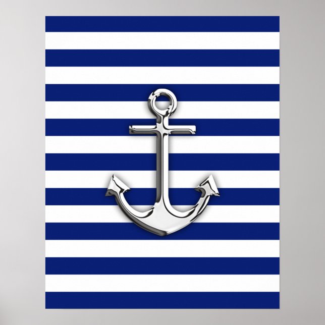 Chrome Anchor on Navy Stripes Poster (Front)