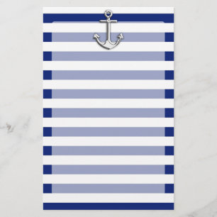 Chrome Anchor on Navy Stripes Stationery