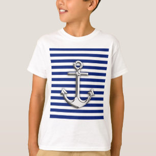 Chrome Anchor on Navy Stripes T-Shirt
