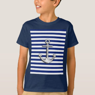 Chrome Anchor on Navy Stripes T-Shirt