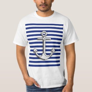 Chrome Anchor on Navy Stripes T-Shirt