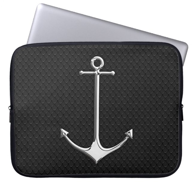 Chrome Anchor on Snake Skin Nautical Lifestyle Laptop Sleeve (Front)