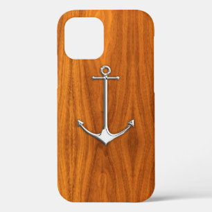 Chrome Anchor on Teak Veneer Print iPhone 12 Pro Case