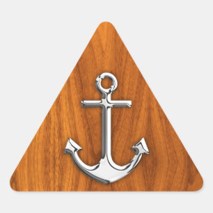 Chrome Anchor on Teak Veneer Style Triangle Sticker