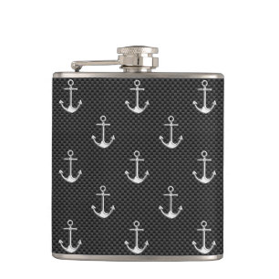 Chrome Anchors on Carbon Fibre Print Hip Flask