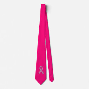 Chrome and Glitter Style Pink Ribbon Awareness Tie