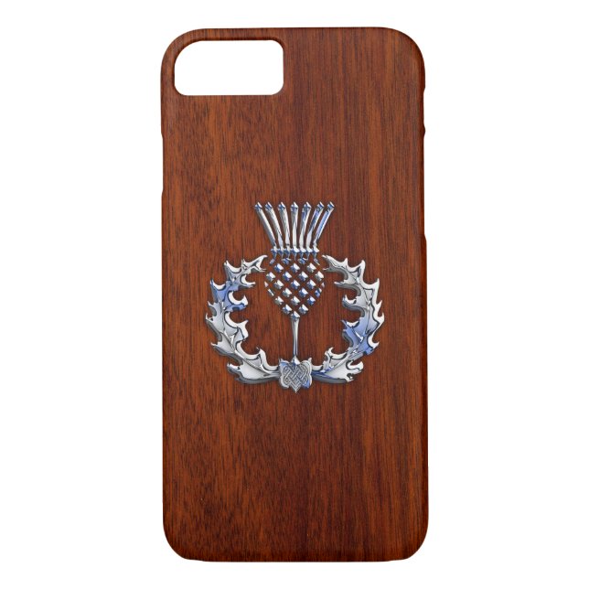 Chrome and Mahogany Wood Styles Scottish Thistle Case-Mate iPhone Case (Back)