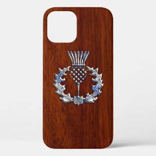 Chrome and Mahogany Wood Styles Scottish Thistle iPhone 12 Case
