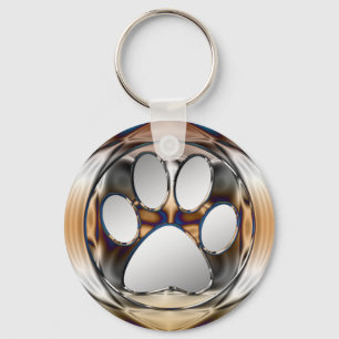 CHROME AND SILVER PAW PRINT KEY RING