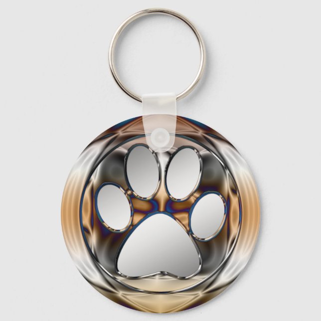 CHROME AND SILVER PAW PRINT KEY RING (Front)