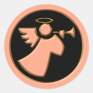 CHROME ANGEL WITH TRUMPET CLASSIC ROUND STICKER