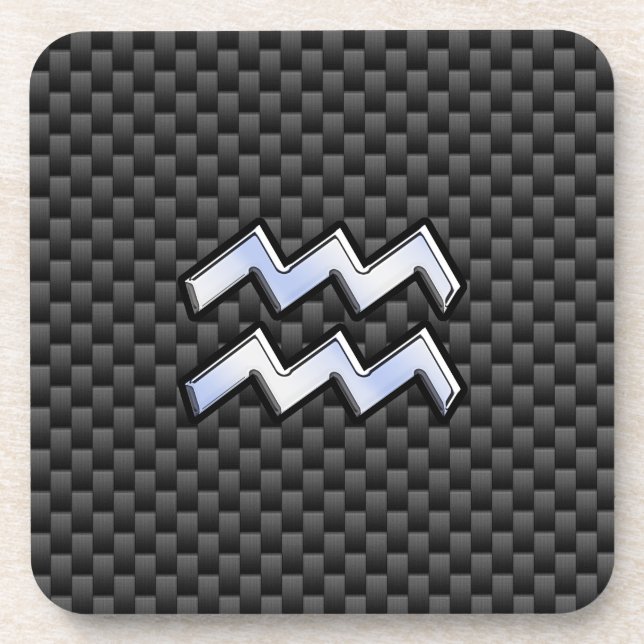 Chrome Aquarius Zodiac Sign Carbon Fiber Styles Coaster (Front)